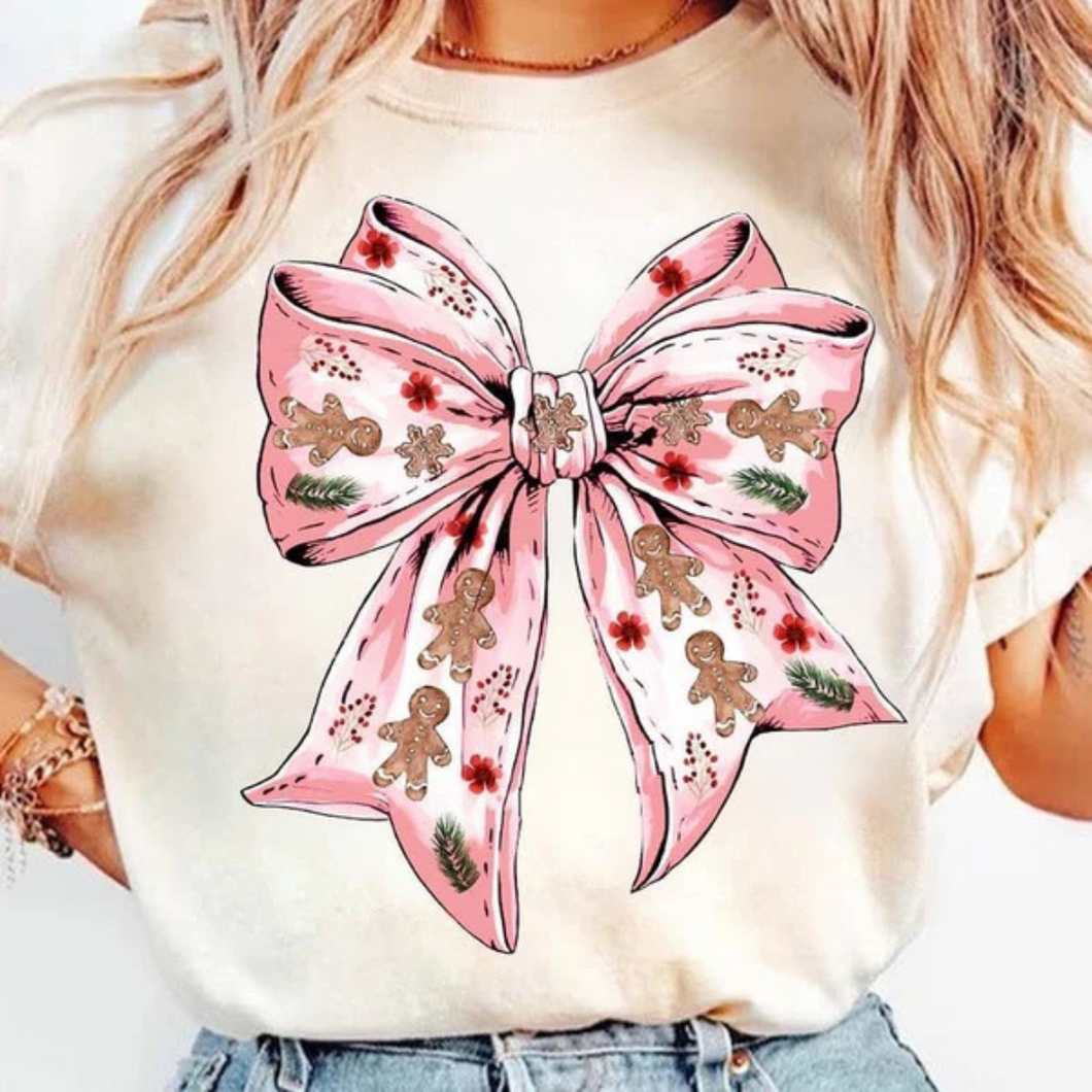 Pink gingerbread man bow *CLOSING 12/13*