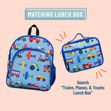 Load image into Gallery viewer, Trains, Planes &amp; Trucks 12 Inch Backpack
