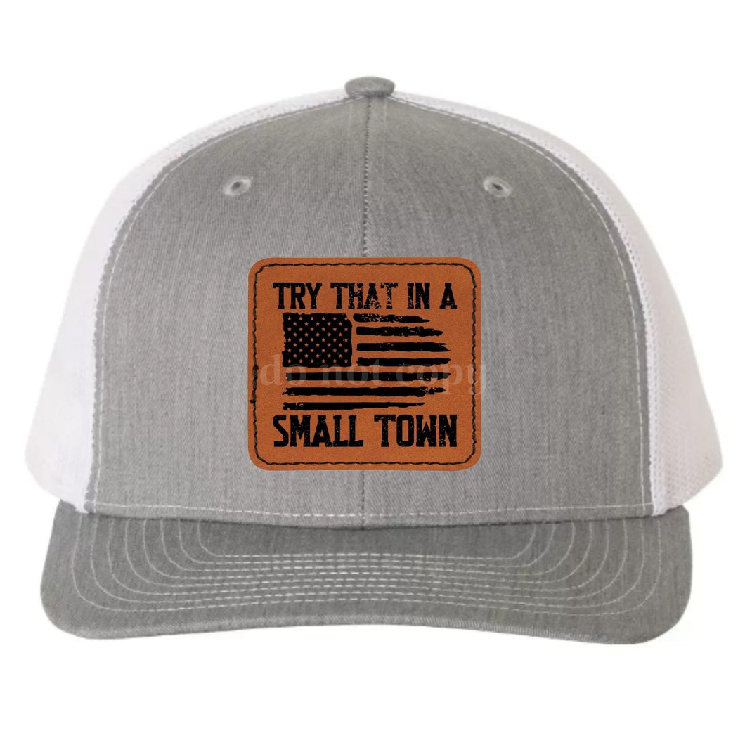 Small Town Grey with White Mesh Richardson 112 Leather Patch Hat