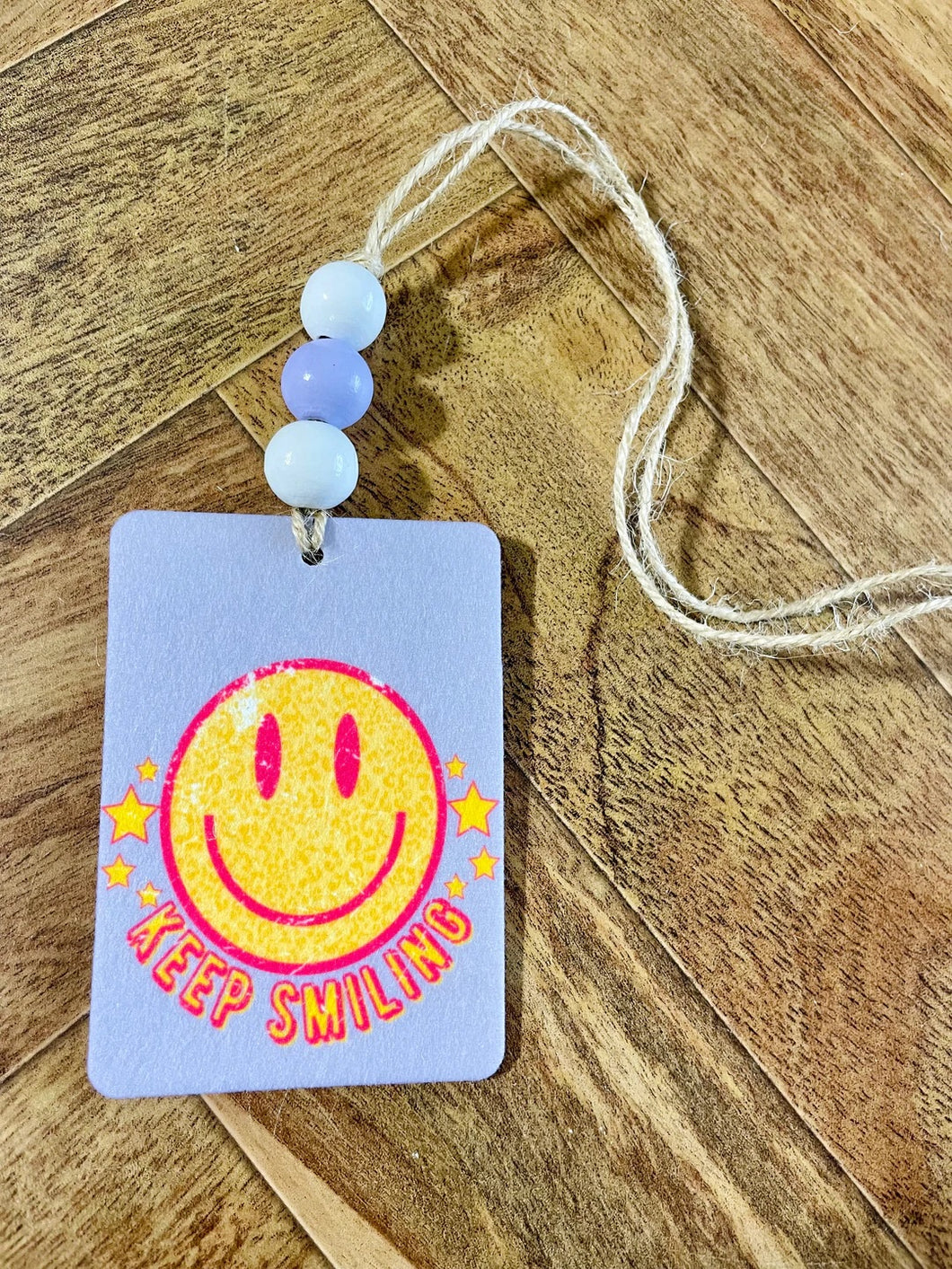 Keep Smiling Car Freshie with Wood Beads