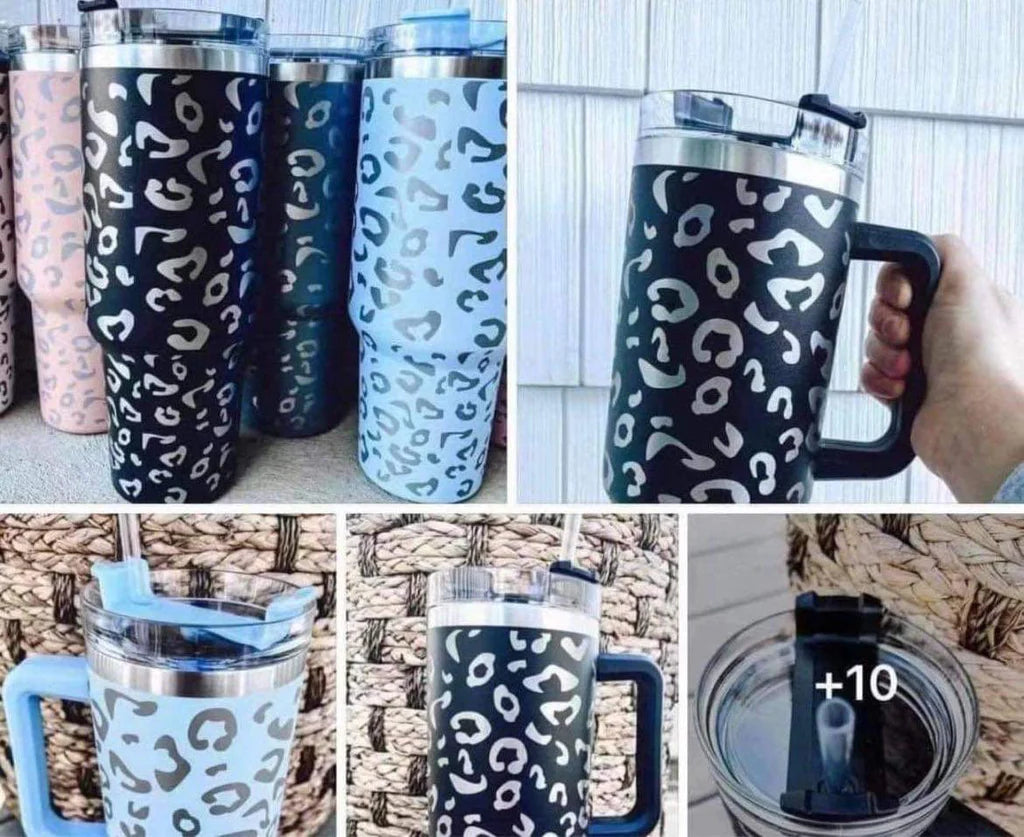 40oz Leopard Engraved Tumbler With Handle